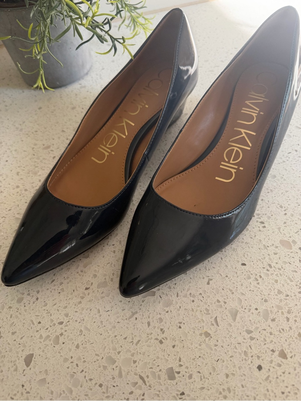 Calvin Klein Black Patent Pointed Toe Pumps